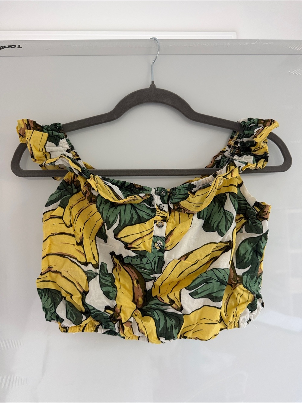 Tropical Yellow Banana-Print Cropped Ruffle Top and Bottom Set